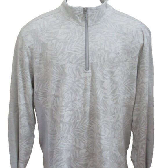 Men's Tommy Bahama 1/4 zipper Mock Neck PO sweatshirt Grey Floral Size 2XL NWT - Picture 1 of 7